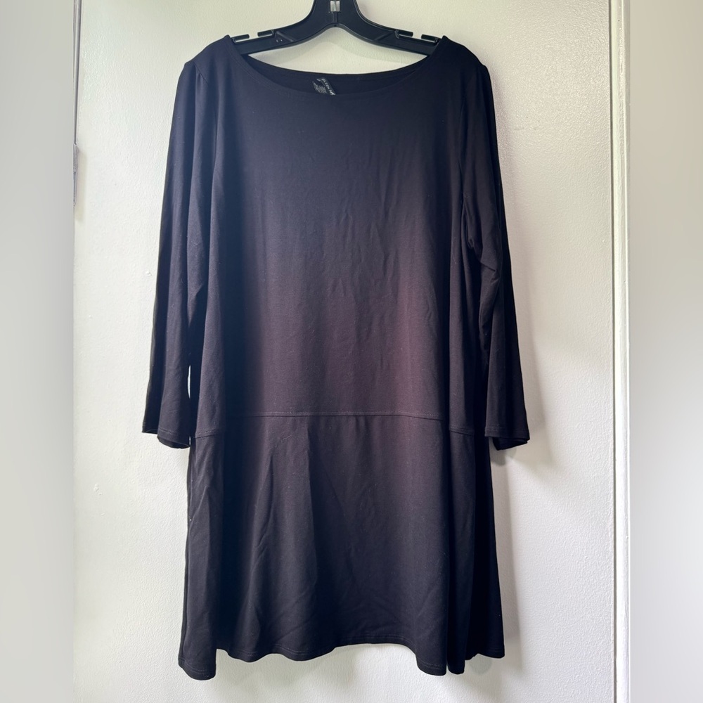 Eileen Fisher Jersey Boat Neck Long Sleeve Mini Dress Size XL